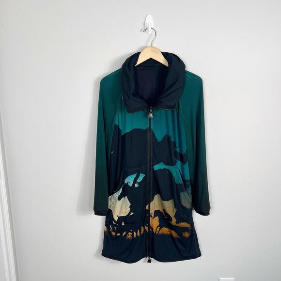 AKRIS RARE Horse Turf Print Neoprene Zip Sweater Jacket Mulberry Silk Size 6 - Picture 1 of 15